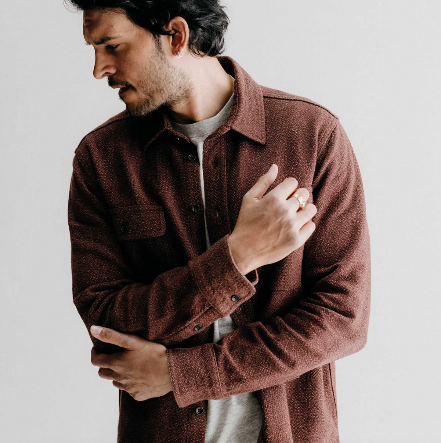 The Ledge Shirt in Burgundy Linen Tweed