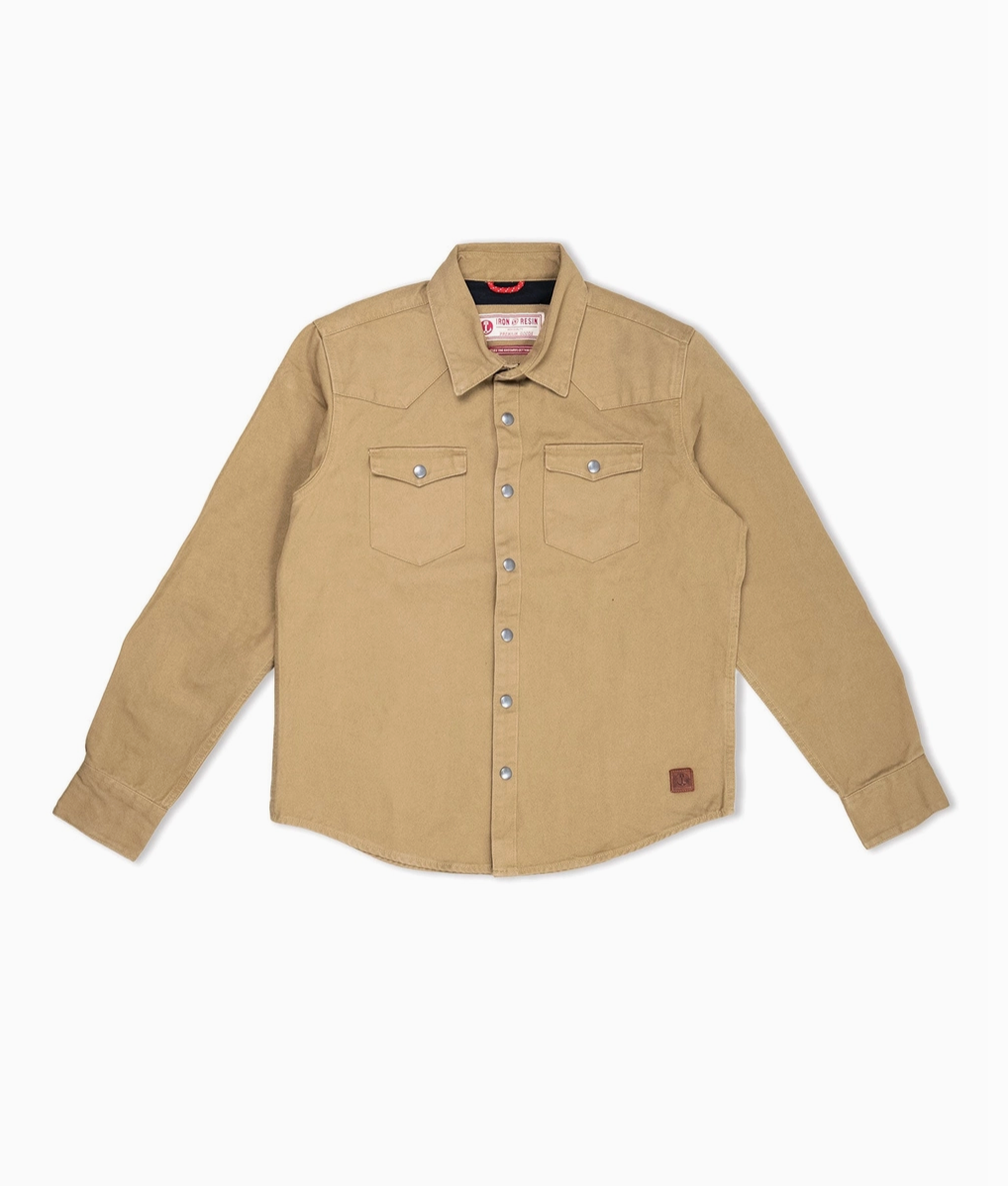 Iron and Resin, Fenceline Duck Canvas Shirt Jacket in Field Tan