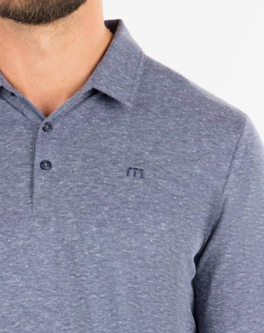 TravisMathew Wilderness Long Sleeve Polo, Heather Indigo