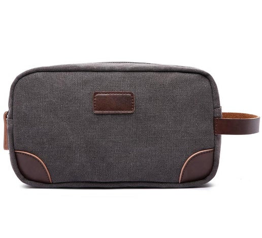 Grey Canvas Leather Dopp Kit