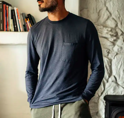 The Cotton Hemp Long Sleeve Tee in Navy