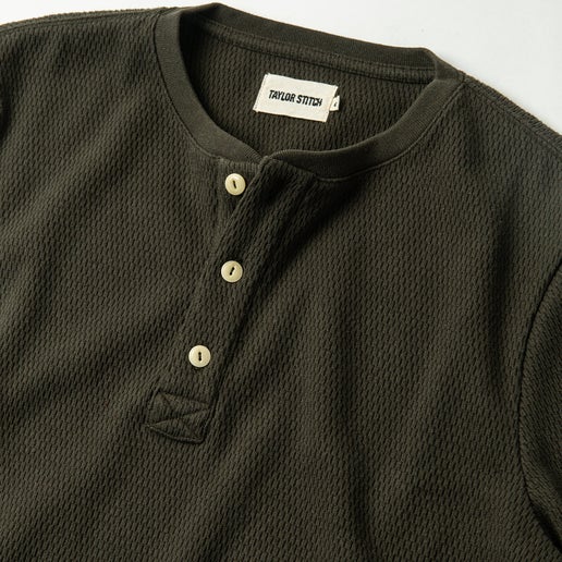 The Heavy Bag Waffle Henley in Olive